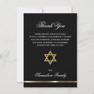 Sympathy Memorial Jewish Star Gold PHOTO Thank You Card