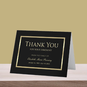 Sympathy Memorial Thank You Note Card Black Gold
