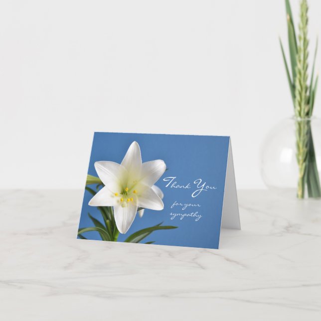 Sympathy Memorial Thank You Note Card, Easter Lily Card (Front)