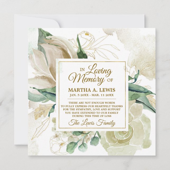 Sympathy Memory Creme Floral THANK YOU (Front)