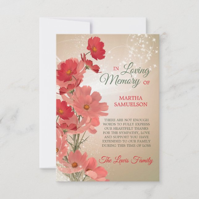 Sympathy Memory Floral Red Pink Coral THANK YOU (Front)