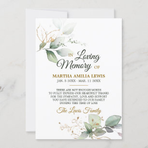 Sympathy Memory Greenery Gold THANK YOU   POEM Card