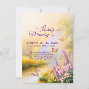 Sympathy Memory Rainbow Flowers Butterflies Thank You Card