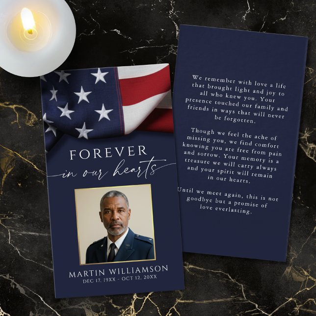 Sympathy Military US Flag Photo Prayer Card (Creator Uploaded)