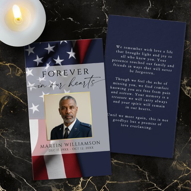 Sympathy Military US Flag Photo Prayer Card (Creator Uploaded)