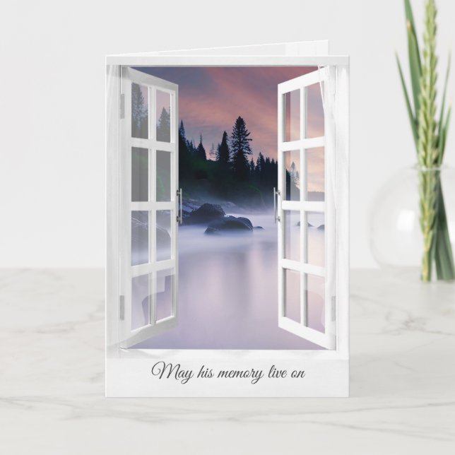 Sympathy Misty Ocean Rocks In Window Card (Front)