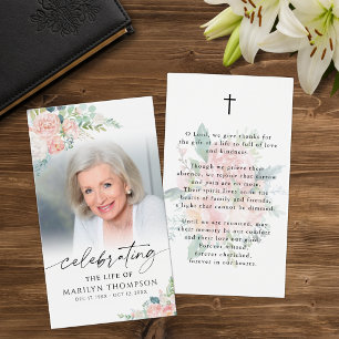 Sympathy Modern Pink Floral Cross Prayer Card