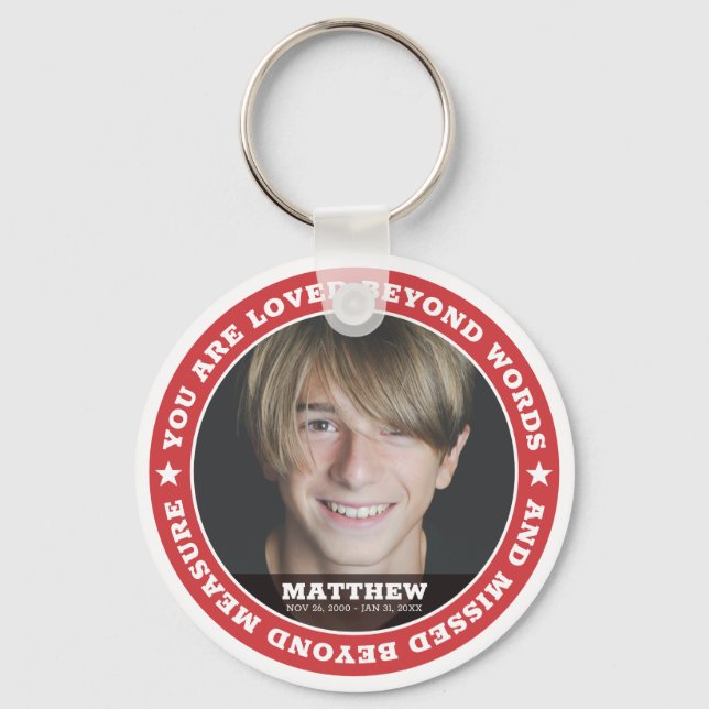 Sympathy Modern Simple Custom Photo Keepsake Key Ring (Front)