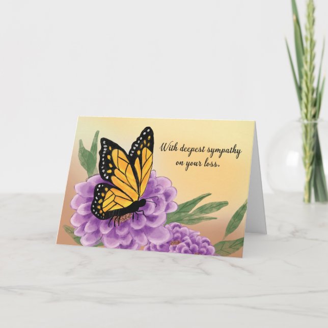 Sympathy Monarch Butterfly on Purple Flower Card (Front)