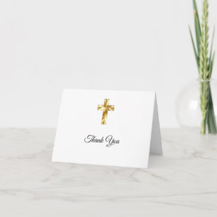 Sympathy Mrmorial Cross Gold Thank You Card