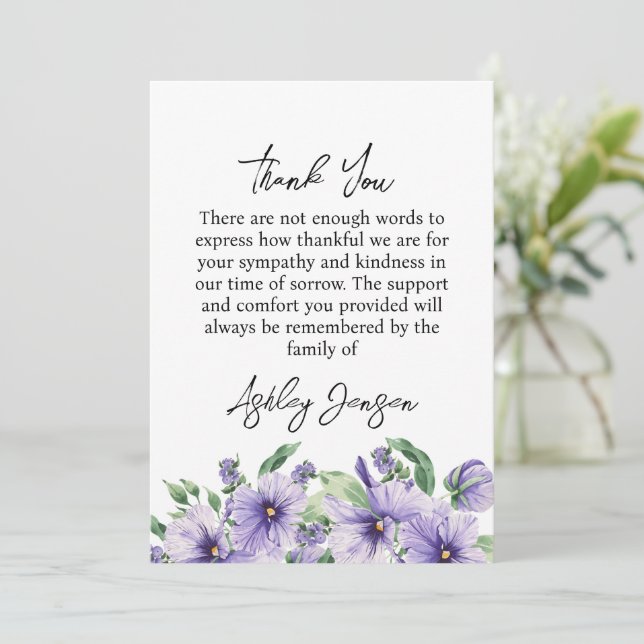 Sympathy Pansy Funeral Thank You Card (Standing Front)
