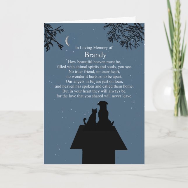 Sympathy Pet Dog Cat Spiritual Poem Heaven Card (Front)