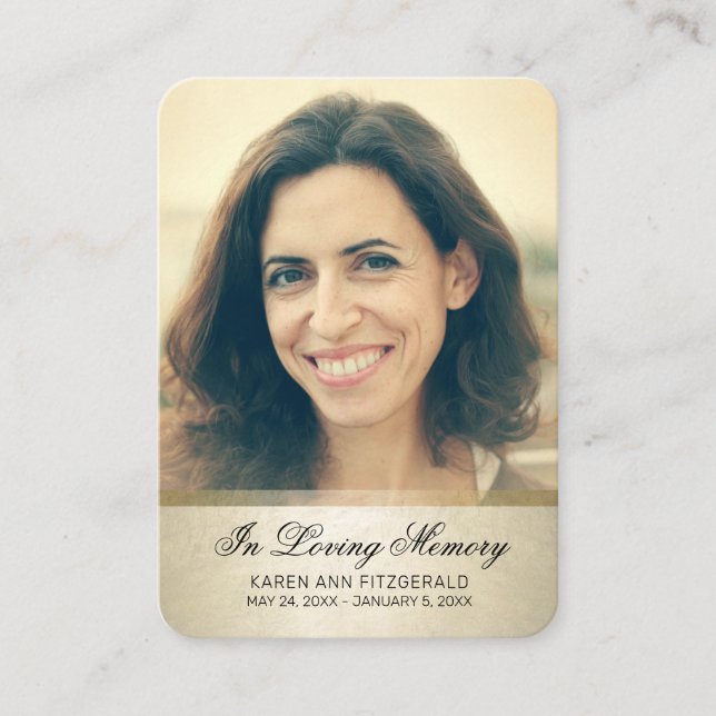 Sympathy Photo Black Script Gold Funeral Card (Front)