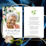 Sympathy Pink Blue Rose Floral Photo Prayer Card<br><div class="desc">Send this elegant custom floral memorial card to family and friends in remembrance of your loved one. This design features a photo on the front bordered with hand painted blush pink and blue watercolor roses with greenery. Below in black script are the words "In Loving Memory" with a name and...</div>