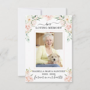 Sympathy Pink Floral Funeral Photo Thank You Card