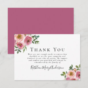 Sympathy Pink Floral Funeral Thank You Card