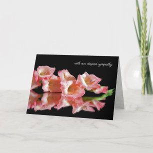 sympathy pink gladiolus on black reflection card