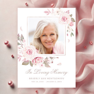 Sympathy Pink Rose Floral Gold Cross Photo Funeral Thank You Card