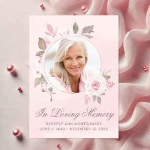 Sympathy Pink Rose Floral Photo Memorial Thank You Card