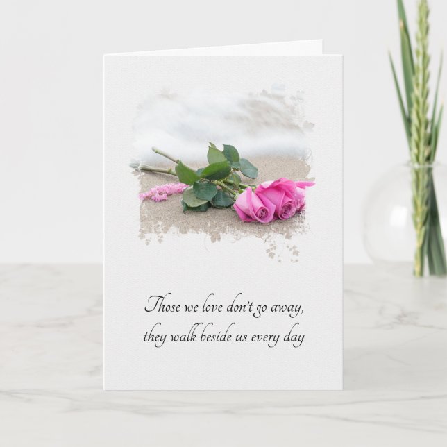 Sympathy Pink Roses on Beach Card (Front)