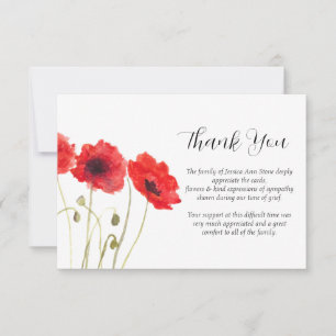 Sympathy Poppies Red Floral Funeral Thank you Invitation