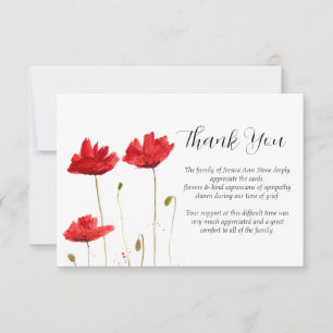 Sympathy Poppies Red Floral Funeral Thank you Invitation