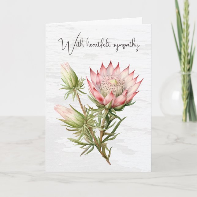 Sympathy Protea Flower On Wood Card (Front)