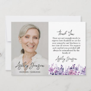 Sympathy Purple Flower Photo Thank You Card