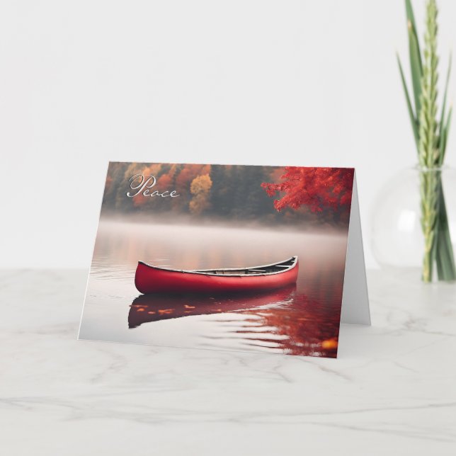 Sympathy Red Canoe On Autumn Lake Card (Front)
