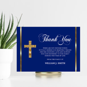 Sympathy Religious Gold Cross Blue THANK YOU photo Card