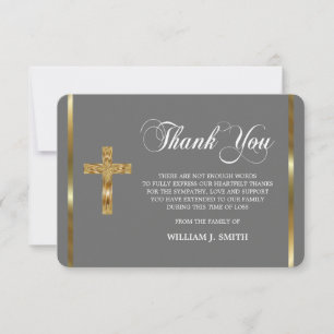 Sympathy Religious Gold Cross THANK YOU PHOTO Card