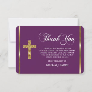 Sympathy Religious Gold Cross THANK YOU PHOTO Card