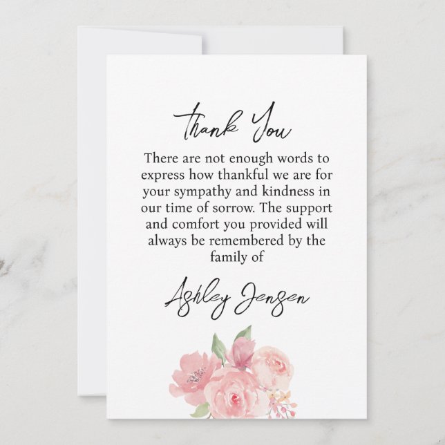 Sympathy Rose Photo Funeral Thank You Card (Back)