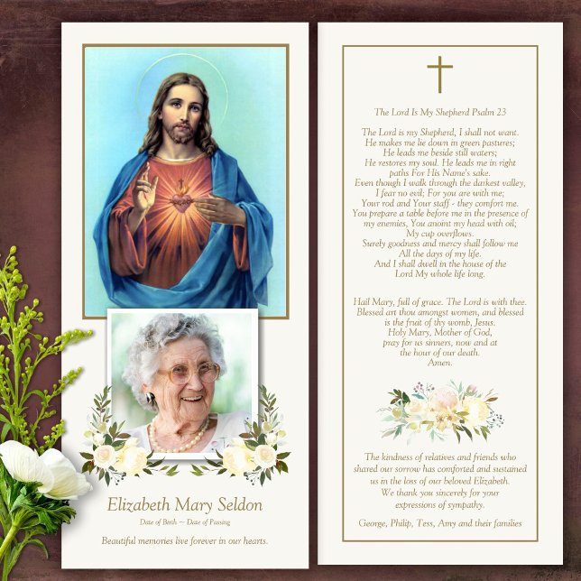 Sympathy Sacred Heart Funeral Thank You Card (Catholic, Religious, Celebration of Life, In Loving Memory of, Forever in our hearts, funeral cards)