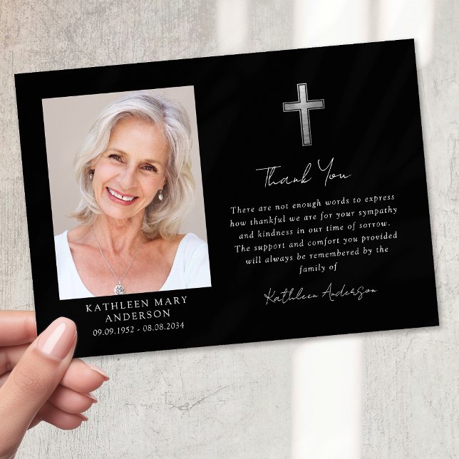 Sympathy Silver Cross Photo Funeral  Thank You Card (Creator Uploaded)