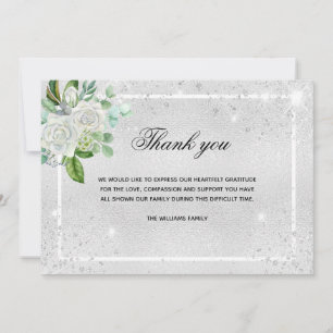 Sympathy silver glitter floral photo thank you