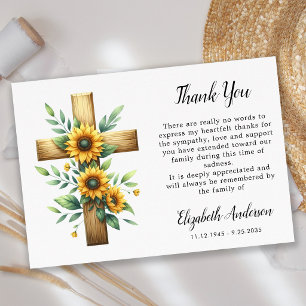Sympathy Sunflower Cross Modern Memorial Funeral  Thank You Card