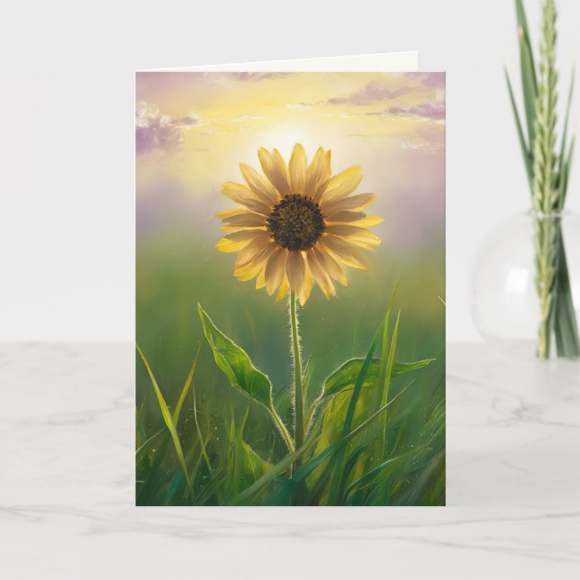 Sympathy Sunflower In Green Meadow Card (Front)
