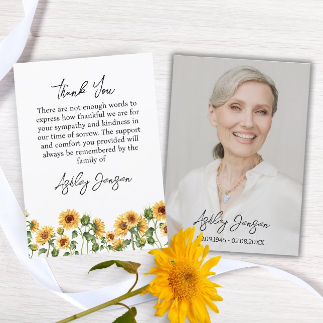 Sympathy Sunflower Photo Funeral Thank You Card (Creator Uploaded)