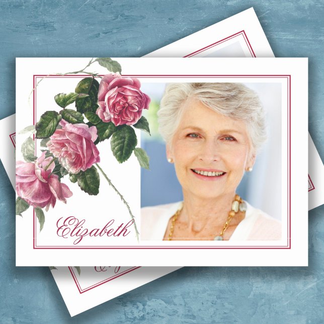 Sympathy Tea Rose Photo Funeral Thank You Card (Funeral Thank You Card, sympathy, bereavement memorial pink tea rose funeral card)