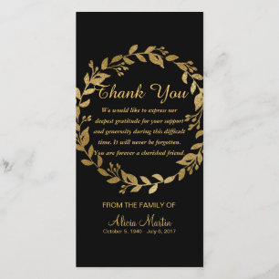 Sympathy Thank You Memorial Gold Botanical