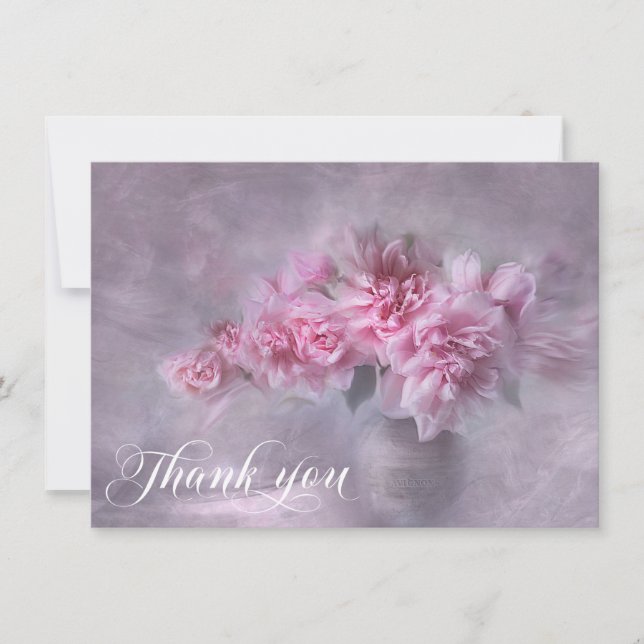Sympathy THANK YOU Memorial Pink Peonies Vase Card (Front)