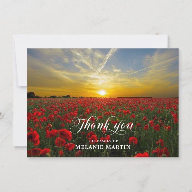 Sympathy THANK YOU Memorial Sunset Poppies Field Card (Front)