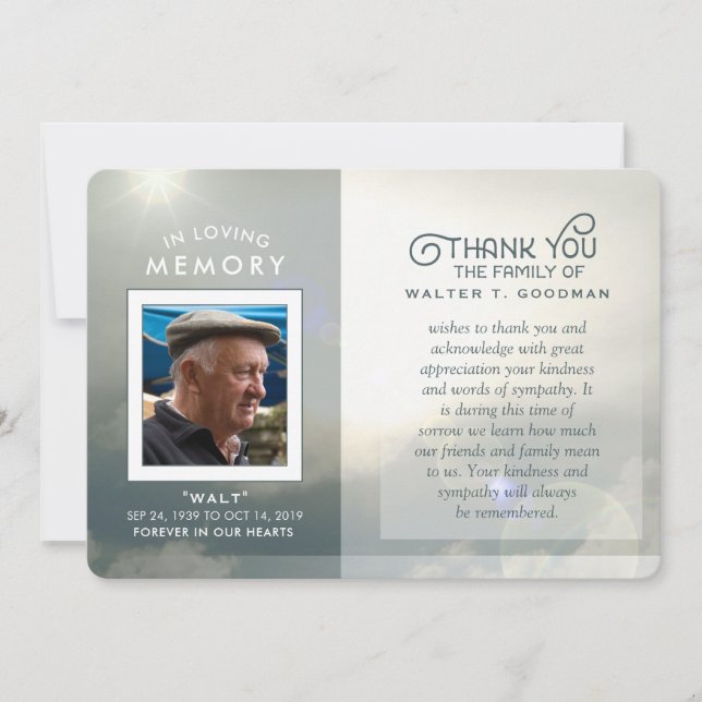 Sympathy thank You Peaceful Clouds Blue & White Card (Front)