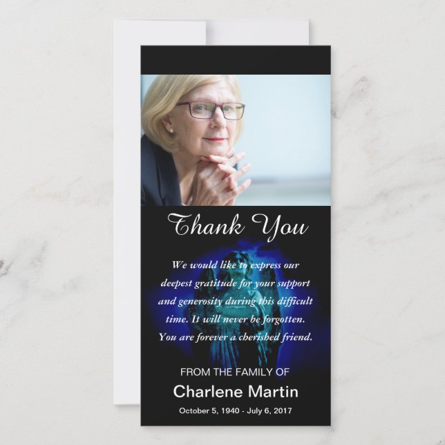 Sympathy Thank You Photo Memorial Angel Blue (Front)