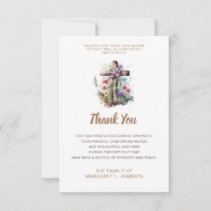 Sympathy Thank You Tan Floral Wooden Cross Card