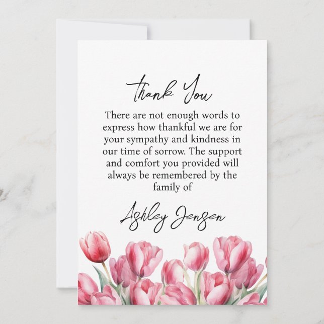 Sympathy Tulip Photo Funeral Thank You Card (Back)