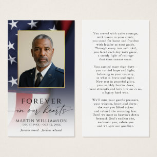 Sympathy US Flag Military Photo Prayer Card