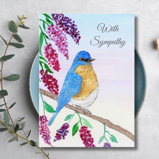 Sympathy Watercolor Bluebird In Wisteria Tree Card (Creator Uploaded)
