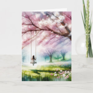 Sympathy Watercolor Girl On a Swing Card